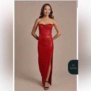David's Bridal Strapless Red Sequin Dress